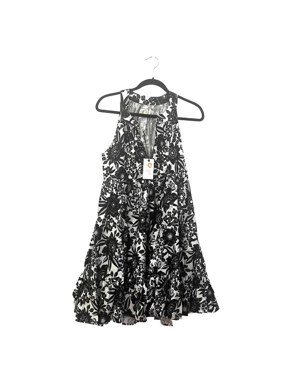 NWT Aloha Marina “Minnie” Black & White Hawaiian Floral Halter Summer Dress L